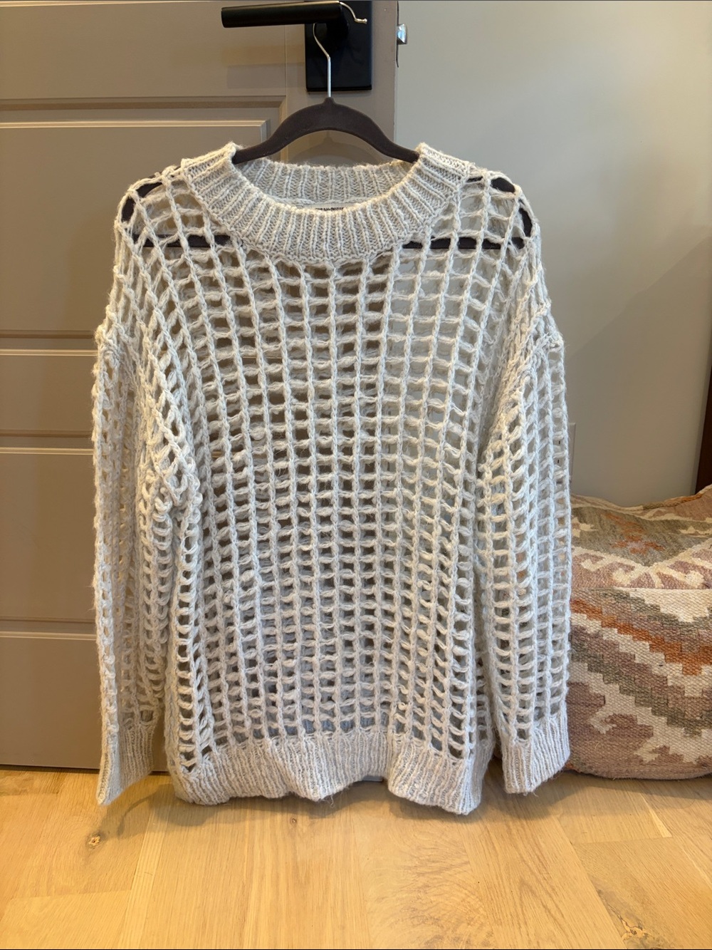 Urban Outfitters Open-Knit Crewneck Sweater in Light Cream